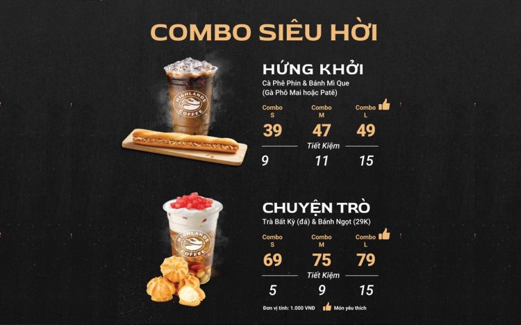 HIGHLANDS COFFEE - COMBO HÀNG NGÀY SIÊU HỜI, TIẾT KIỆM ĐẾN 16K!